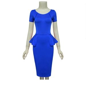 TAM WARE Women Short Sleeve Peplum Midi Dress ROYAL BLUE, NWT, M